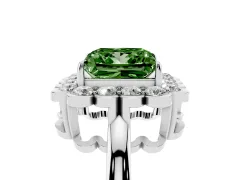 Fancy Green Princess Cut Diamond Halo Cluster Engagement Ring Set in Platinum with Solitaire Band and Prong Setting