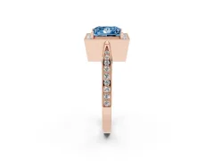 Fancy Blue Princess Cut Diamond Halo Engagement Ring Set in Rose gold with Accent Split Shank Band