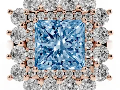 Fancy Blue Princess Cut Diamond Floral Double Halo Ring Set in Rose gold with Round Petals