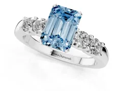 Fancy Blue Emerald Cut Diamond Five-Stone Prong Set Engagement Ring Set in Platinum with Channel Band