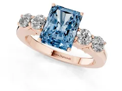 Fancy Blue Radiant Cut Diamond Five-Stone Prong Set Band Ring Set in Rose gold with Polished Band