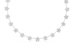 Round Diamond Floral Station Necklace Set in White gold with Accent Centers