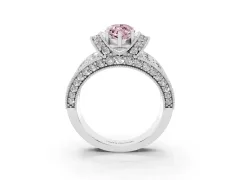 Fancy Pink Marquise Cut Diamond Milgrain Halo Pavé Engagement Ring Set in Platinum with Prong Setting