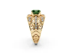 Fancy Green Asscher Cut Diamond Art Deco Ring Set in Yellow gold with Pavé Split Shank