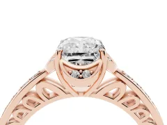 Radiant Cut Diamond Halo Ring Set in Rose gold with Channel Set Band and Prong Setting