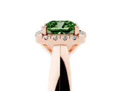 Fancy Green Cushion Cut Diamond Halo Solitaire Engagement Ring Set in Rose gold with Square Band and Prong Setting