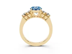 Fancy Blue Round Cut Diamond Five-Stone Prong Set Band Ring Set in Yellow gold with Polished Band
