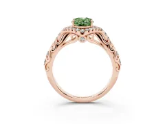 Fancy Green Oval Cut Diamond Solitaire Ring Set in Rose gold with Hidden Halo and Pavé Band