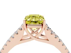 Fancy Yellow Emerald Cut Diamond Split Shank Pavé Engagement Ring Set in Rose gold with Prong-Held Center Stone