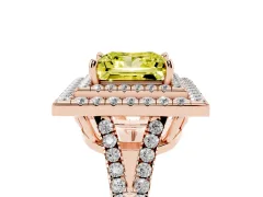Fancy Yellow Princess Cut Diamond Double Halo Ring Set in Rose gold with Pavé Band