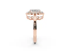Emerald Cut Diamond Halo Cluster Engagement Ring Set in Rose gold with Solitaire Band and Prong Setting