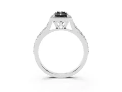 Fancy Black Radiant Cut Diamond Halo Engagement Ring Set in White gold with Round Pavé Shoulders and Heart Gallery