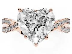 Heart Cut Diamond Twist Pavé Solitaire Engagement Ring Set in Rose gold with Prong Setting