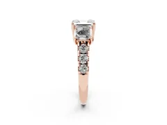 Asscher Cut Diamond Three-Stone Ring Set in Rose gold with Pavé Band