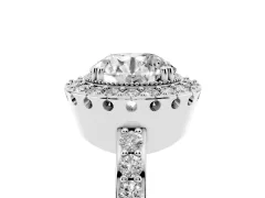 Round Cut Diamond Halo Ring Set in White gold with Pavé Shank and Prong Setting