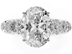 Oval Cut Diamond Solitaire Ring Set in Silver with Pavé-Set Band and Prong Setting