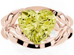 Fancy Yellow Heart Cut Diamond Leaf-Inspired Engagement Ring Set in Rose gold with Round Accents
