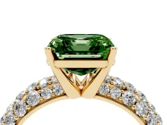 Fancy Green Asscher Cut Diamond Pavé Band Solitaire Ring Set in Yellow gold with Close-Set Accent Stones and Prong Setting