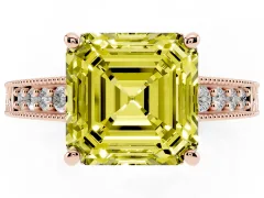 Fancy Yellow Asscher Cut Diamond Solitaire Pavé Milgrain Engagement Ring Set in Rose gold with Prong Setting