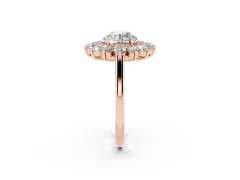 Round Cut Diamond Floral Double Halo Ring Set in Rose gold with Round Petals