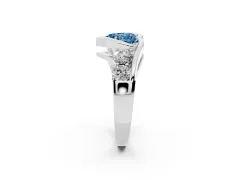 Fancy Blue Heart Cut Diamond Bezel Bypass Ring Set in White gold with Round Accents