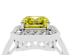 Fancy Yellow Asscher Cut Diamond Halo Ring Set in Platinum with Accent-Lined Split Shank and Prong Setting