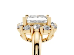 Princess Cut Diamond Halo Cluster Engagement Ring Set in Yellow gold with Polished Band and Prong Setting