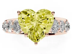 Fancy Yellow Heart Cut Diamond Pavé Engagement Ring Set in Rose gold with Prong Setting