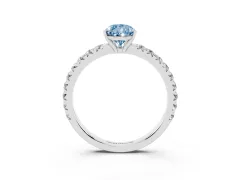 Fancy Blue Pear Cut Diamond Pavé Solitaire Engagement Ring Set in Platinum with Prong Setting