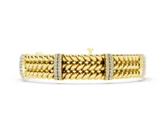 Round Diamond Pavé Triple Rope Bracelet Set in Yellow gold with Box Clasp