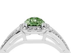 Fancy Green Pear Cut Diamond Halo Ring Set in Platinum with Double Pavé Split Shank