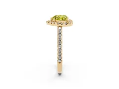 Fancy Yellow Heart Cut Diamond Pavé Halo Ring Set in Yellow gold with Prong Setting
