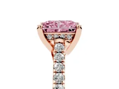 Fancy Pink Radiant Cut Diamond Solitaire Ring Set in Rose gold with Brilliant Pavé Band and Prong Setting