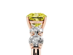 Fancy Yellow Cushion Cut Diamond Five-Stone Prong Set Ring Set in Rose gold with Classic Band
