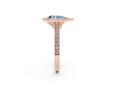 Fancy Blue Pear Cut Diamond Halo Milgrain Pavé Band Ring Set in Rose gold with Prong Setting