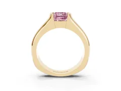 Fancy Pink Princess Cut Diamond Bezel Solitaire Ring Set in Yellow gold with Wide Band