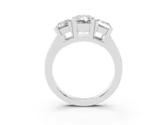 Radiant Cut Diamond Three-Stone Ring Set in White gold with Channel-Set Band and Prong Settings