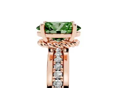 Fancy Green Oval Cut Diamond Solitaire Ring Set in Rose gold with Channel Set Band and Prong Setting