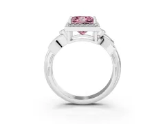 Fancy Pink Princess Cut Diamond Halo Floral Band Ring Set in Silver with Prong Setting