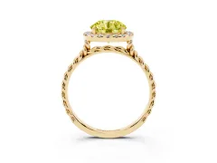 Fancy Yellow Round Cut Diamond Halo Ring Set in Yellow gold with Plain Twisted Band