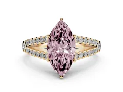 Fancy Pink Marquise Cut Diamond Split Shank Pavé Engagement Ring Set in Yellow gold with Prong-Held Center Stone