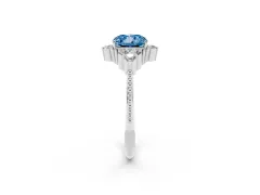 Fancy Blue Cushion Cut Diamond Cluster Ring Set in Silver with Beaded Band
