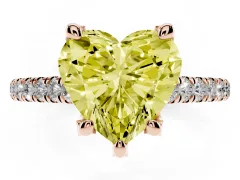 Fancy Yellow Heart Cut Diamond Solitaire Ring Set in Rose gold with Brilliant Pavé Band and Prong Setting