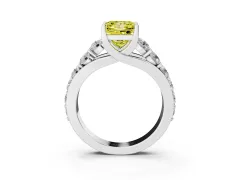 Fancy Yellow Princess Cut Diamond Pavé Engagement Ring Set in White gold with Prong Setting