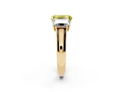 Fancy Yellow Emerald Cut Diamond Three-Stone Ring Set in Yellow gold with Plain Polished Band