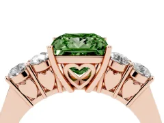 Fancy Green Princess Cut Diamond Five-Stone Prong Set Band Ring Set in Rose gold with Polished Band