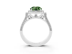 Fancy Green Round Cut Diamond Halo Ring Set in White gold with Pavé-Lined Split Shank Band