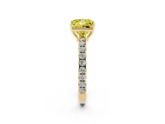 Fancy Yellow Princess Cut Diamond Pavé Solitaire Engagement Ring Set in Yellow gold with Prong Setting