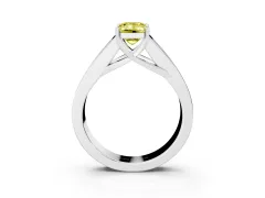 Fancy Yellow Emerald Cut Diamond Solitaire Ring Set in Platinum with Channel-Set Accent Stones and Prong Setting