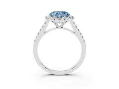 Fancy Blue Heart Cut Diamond Pavé Halo Engagement Ring Set in Silver with Pavé Band and Prong Setting